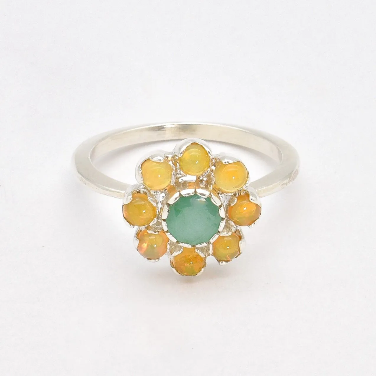 Emerald Flower Ring - Opal Daisy Ring - Flower Vintage Ring