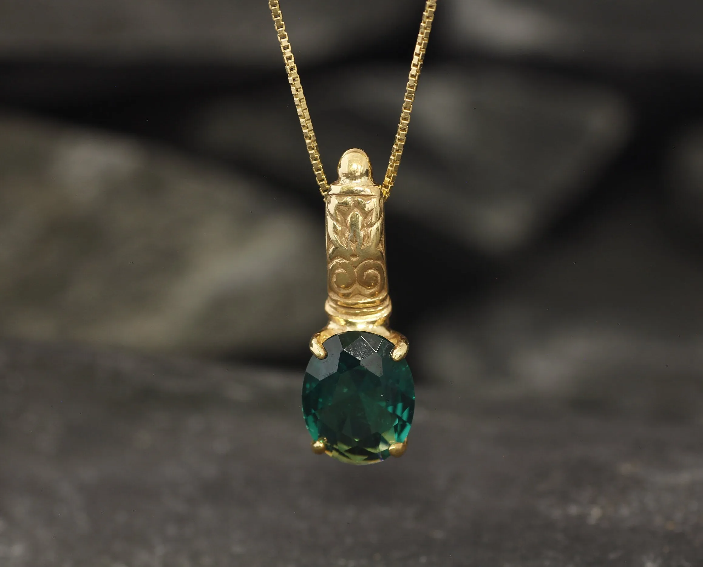 Emerald Solitaire Gold Pendant - Tribal Emerald Necklace, Vintage Emerald Pendant