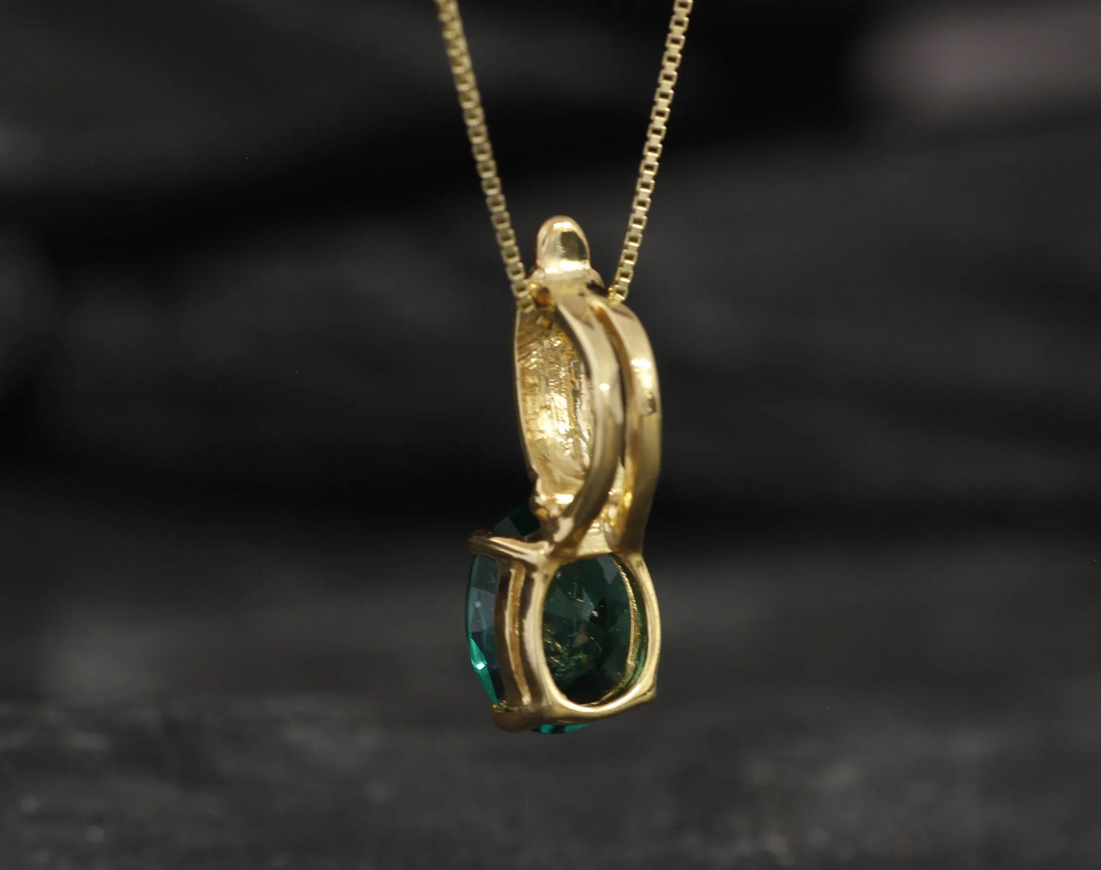 Emerald Solitaire Gold Pendant - Tribal Emerald Necklace, Vintage Emerald Pendant