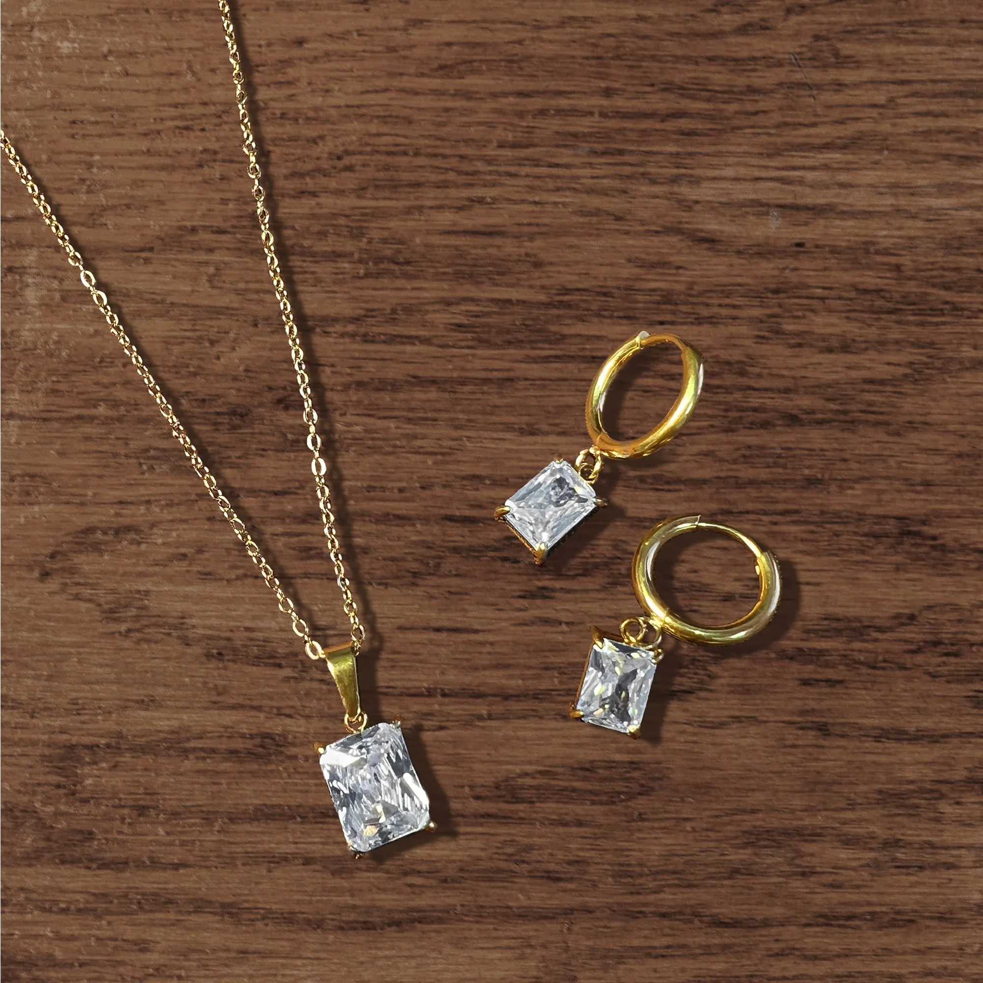 Faye Clear Rectangular Drop Pendant Hoop Earrings