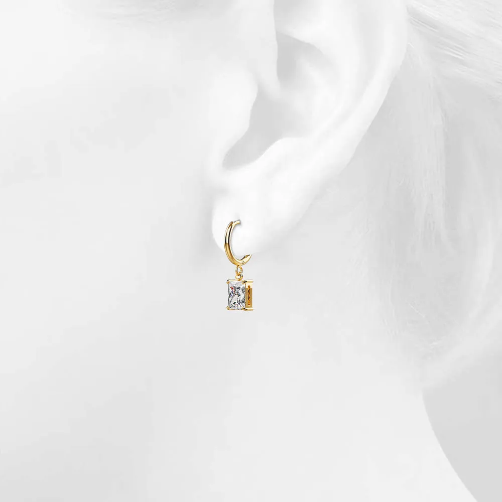 Faye Clear Rectangular Drop Pendant Hoop Earrings