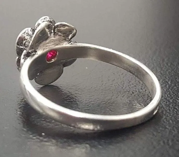 Flower Ruby Ring - Red Ruby Ring, Pink Flower Ring