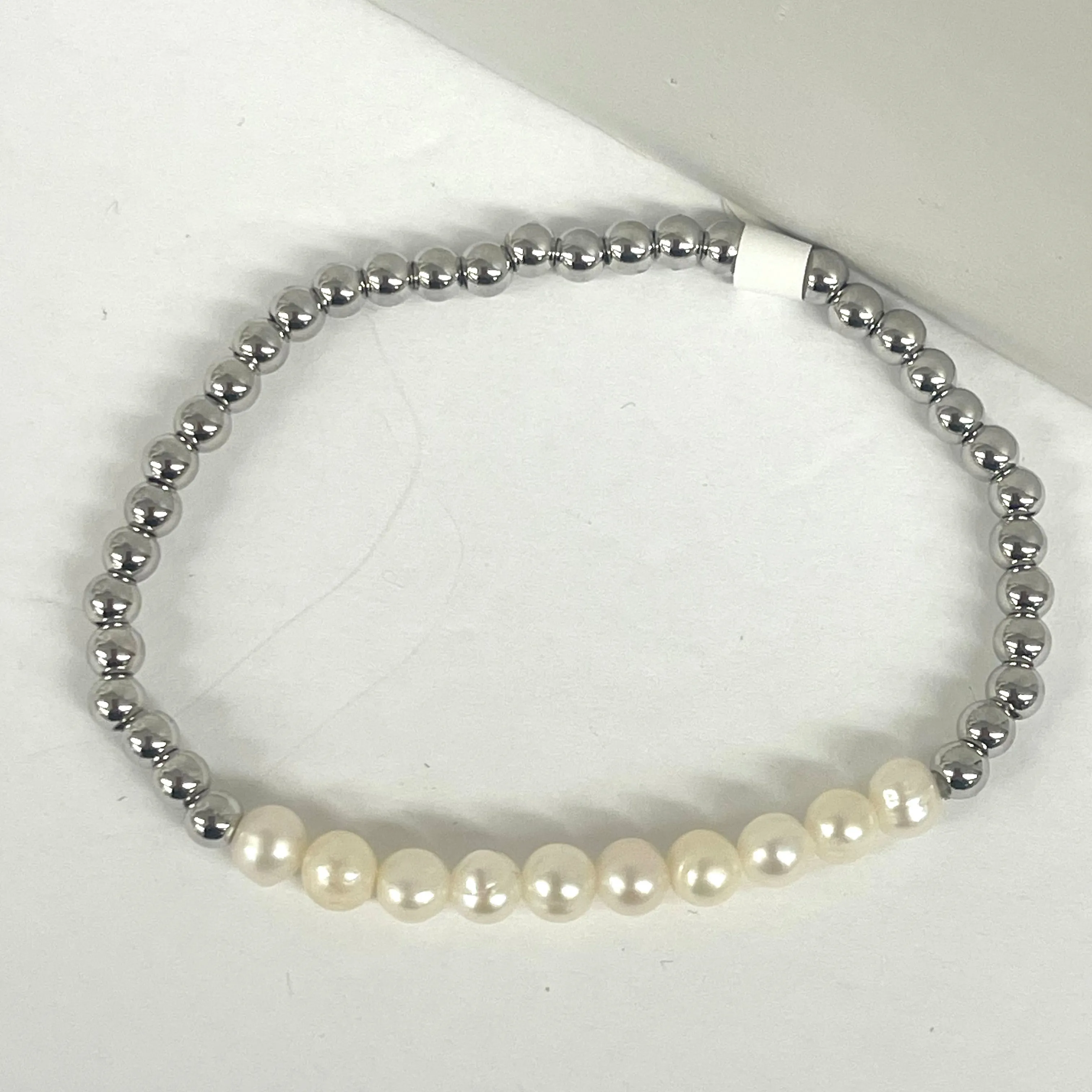 Fresh Water Pearl And 4mm Beaded Bracelet