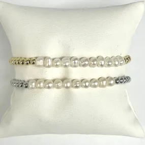 Fresh Water Pearl And 4mm Beaded Bracelet