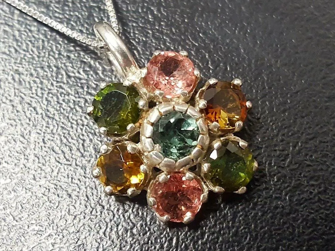 Genuine Tourmaline Pendant - Colorful Flower Necklace - October Birthstone Pendant