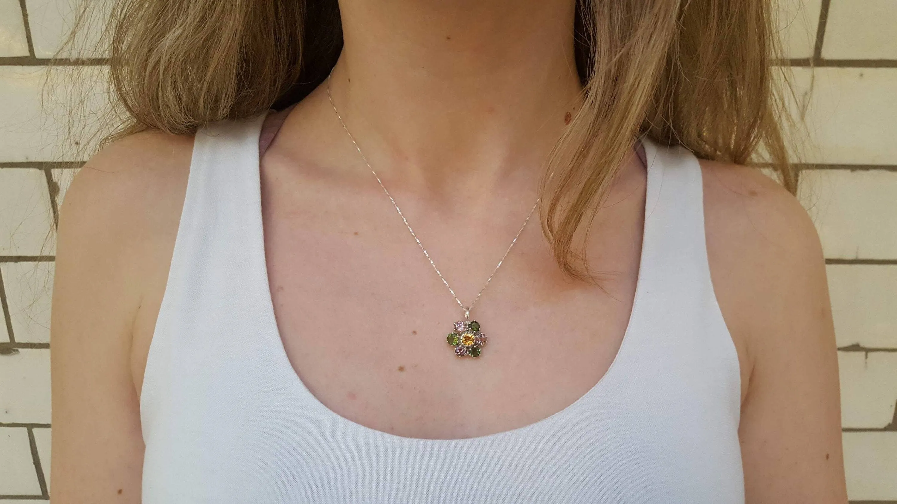 Genuine Tourmaline Pendant - Colorful Flower Necklace - October Birthstone Pendant