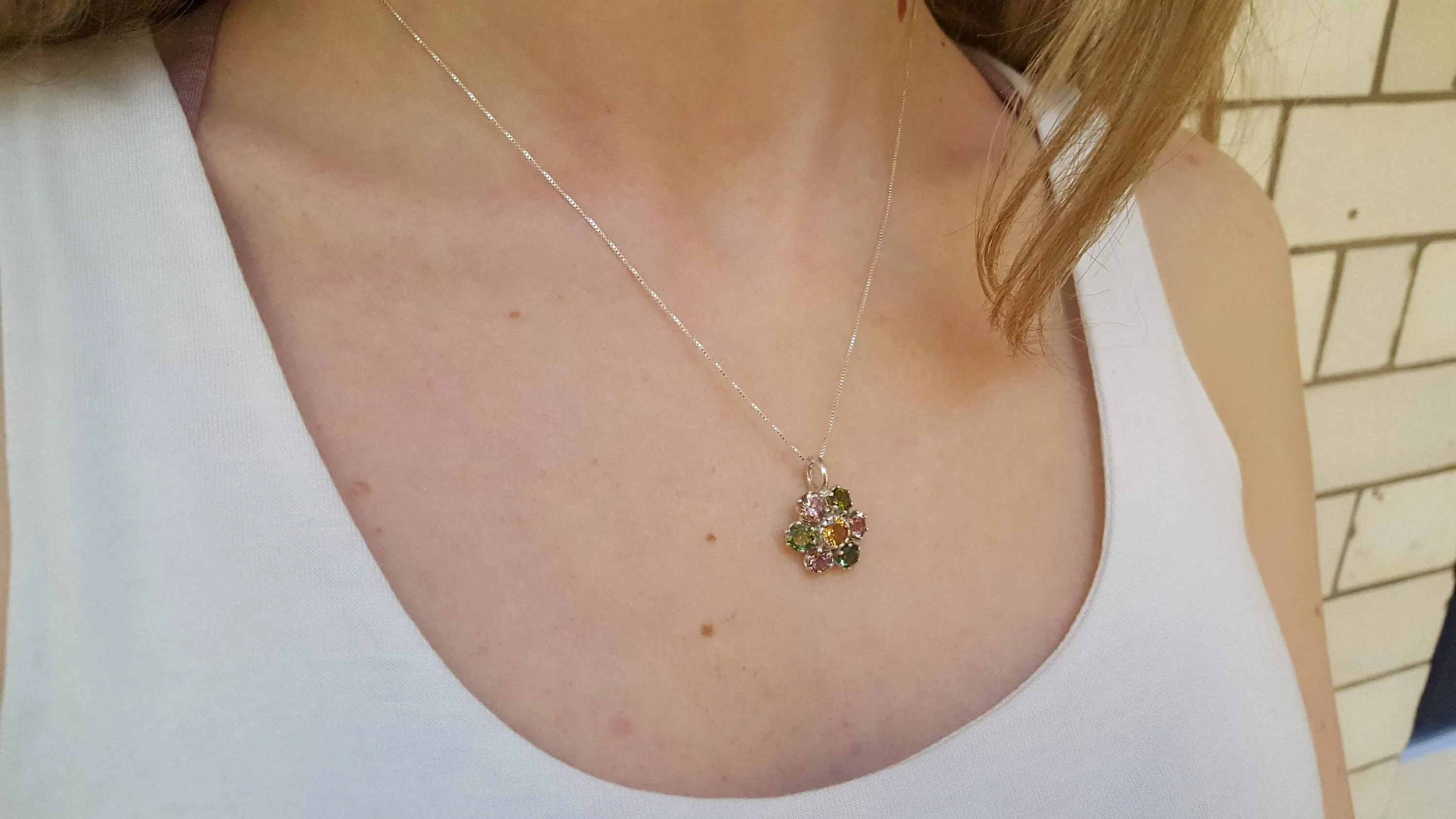 Genuine Tourmaline Pendant - Colorful Flower Necklace - October Birthstone Pendant