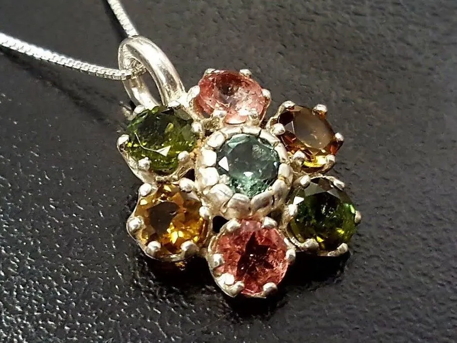 Genuine Tourmaline Pendant - Colorful Flower Necklace - October Birthstone Pendant