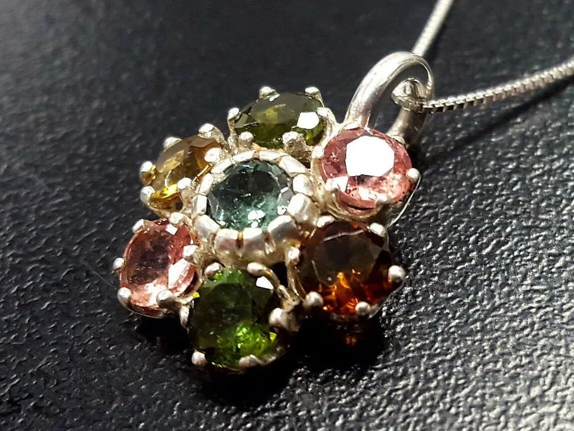 Genuine Tourmaline Pendant - Colorful Flower Necklace - October Birthstone Pendant