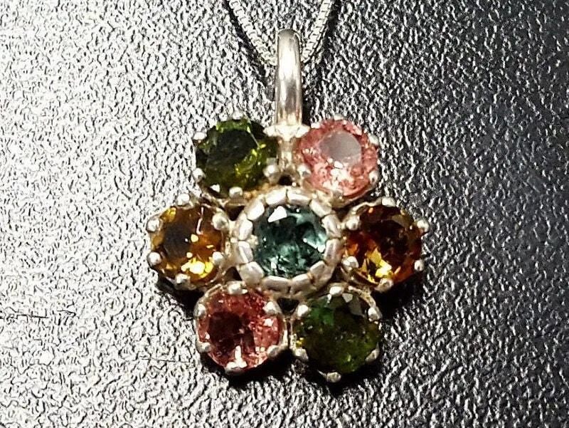 Genuine Tourmaline Pendant - Colorful Flower Necklace - October Birthstone Pendant