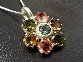 Genuine Tourmaline Pendant - Colorful Flower Necklace - October Birthstone Pendant