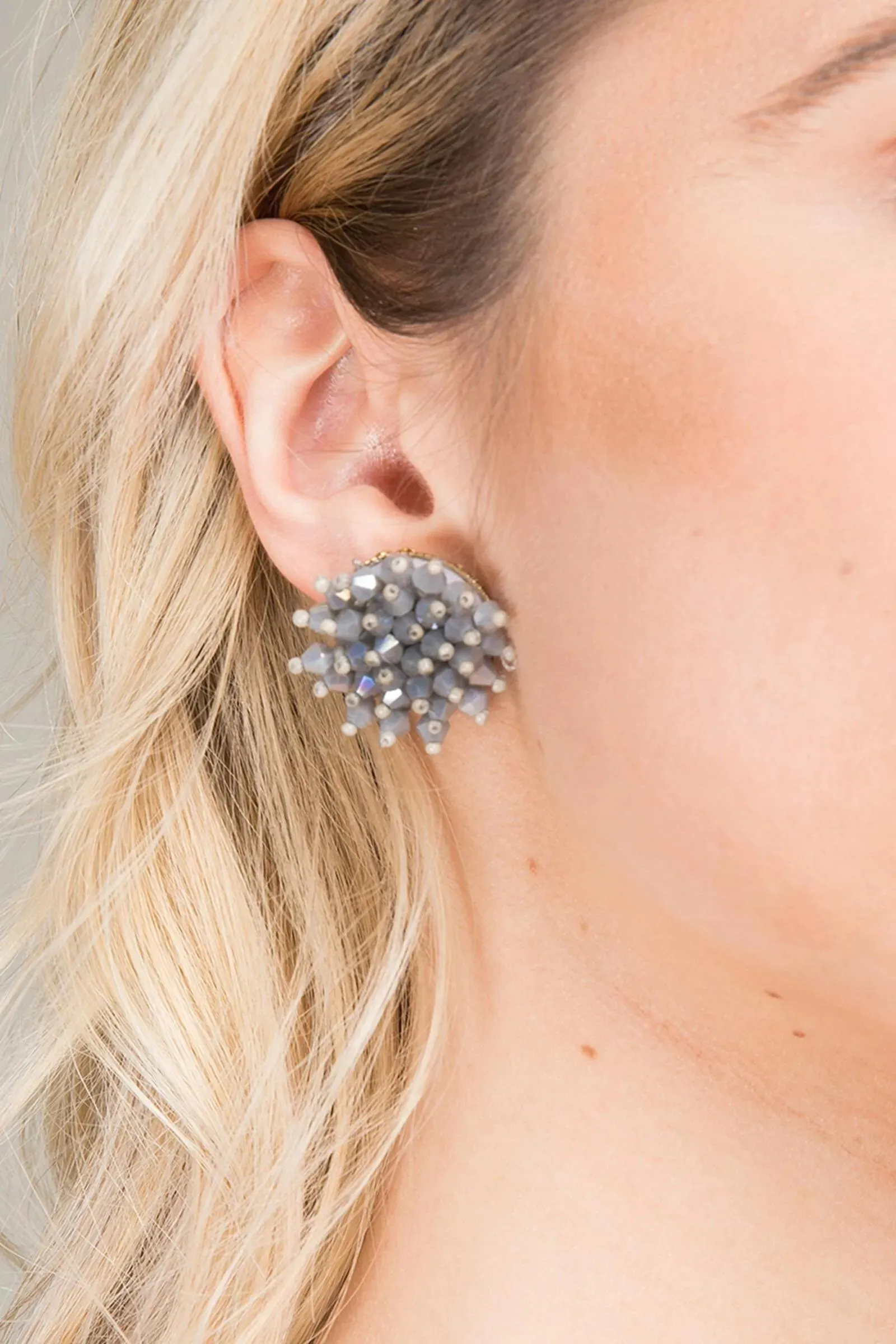 Glass Bead Cluster Stud Earrings