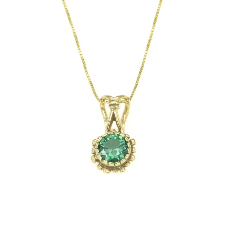Gold Emerald Pendant - Round Green Necklace, Vintage Flower Pendant