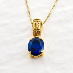 Gold Sapphire Pendant - Blue Diamond Necklace - Vintage Tribal Necklace