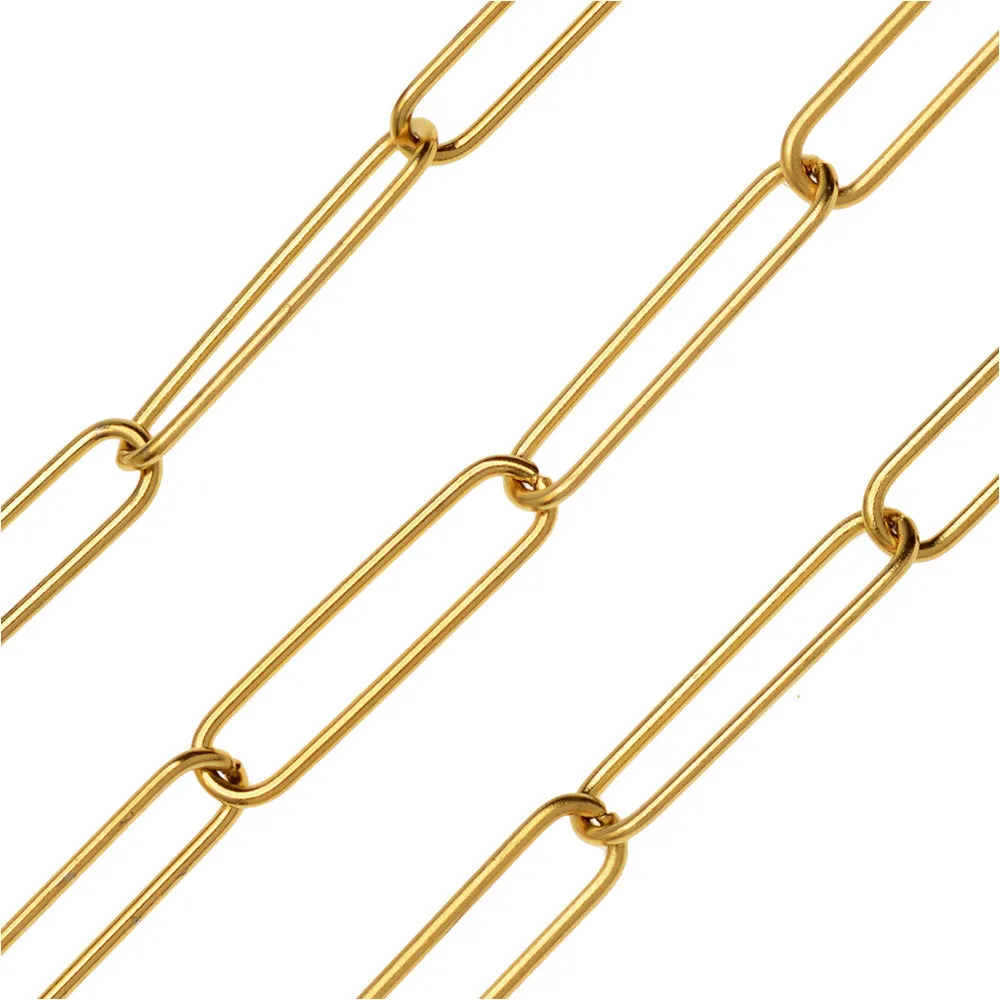 Gold Tone Paperclip Cable Chain, Elongated Circle 21x5mm, by the Foot