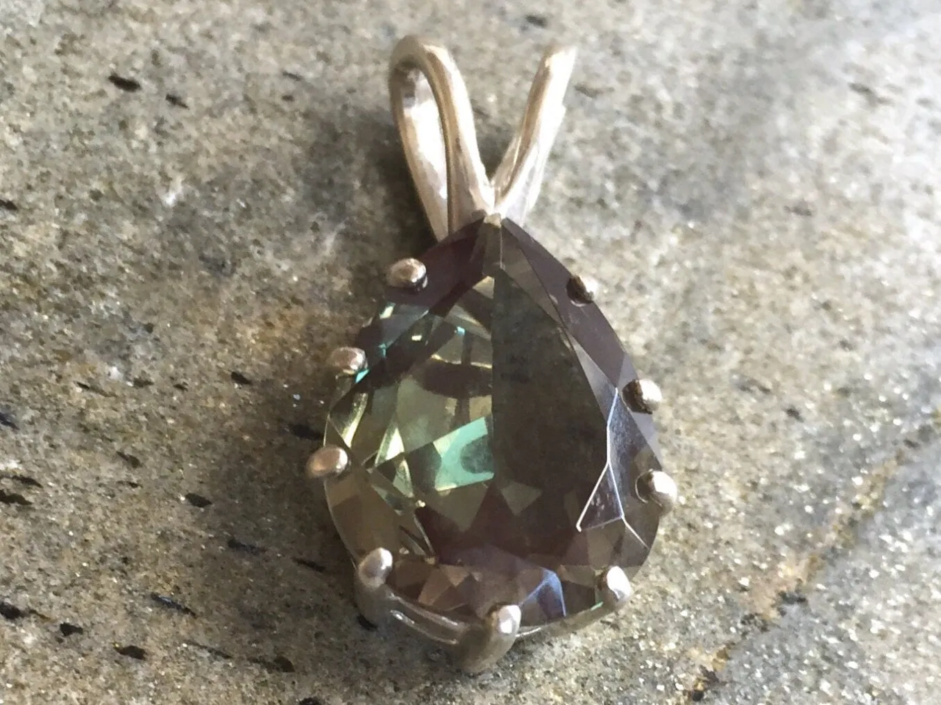 Green Diamond Necklace - Statement Teardrop Pendant - Solitaire Green Necklace