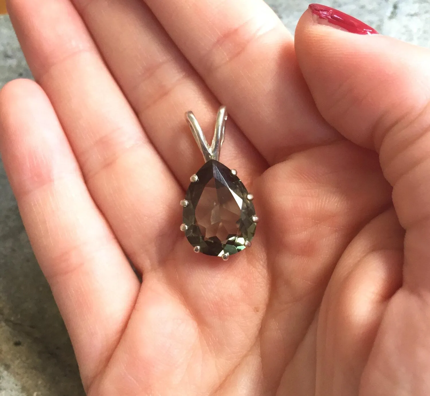 Green Diamond Necklace - Statement Teardrop Pendant - Solitaire Green Necklace