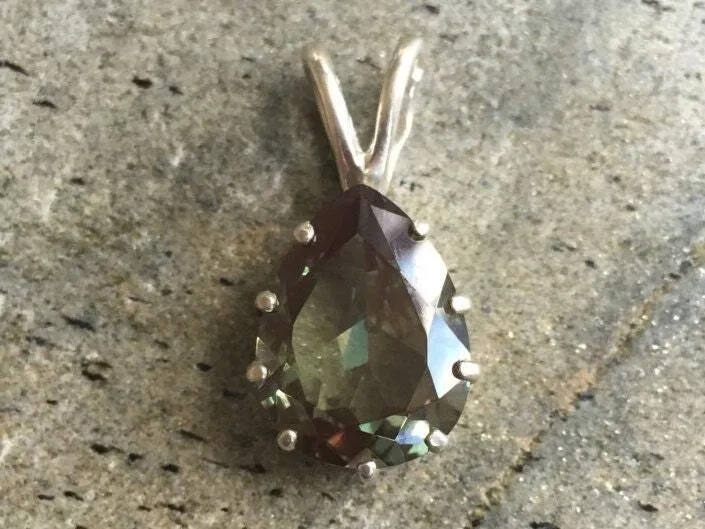 Green Diamond Necklace - Statement Teardrop Pendant - Solitaire Green Necklace