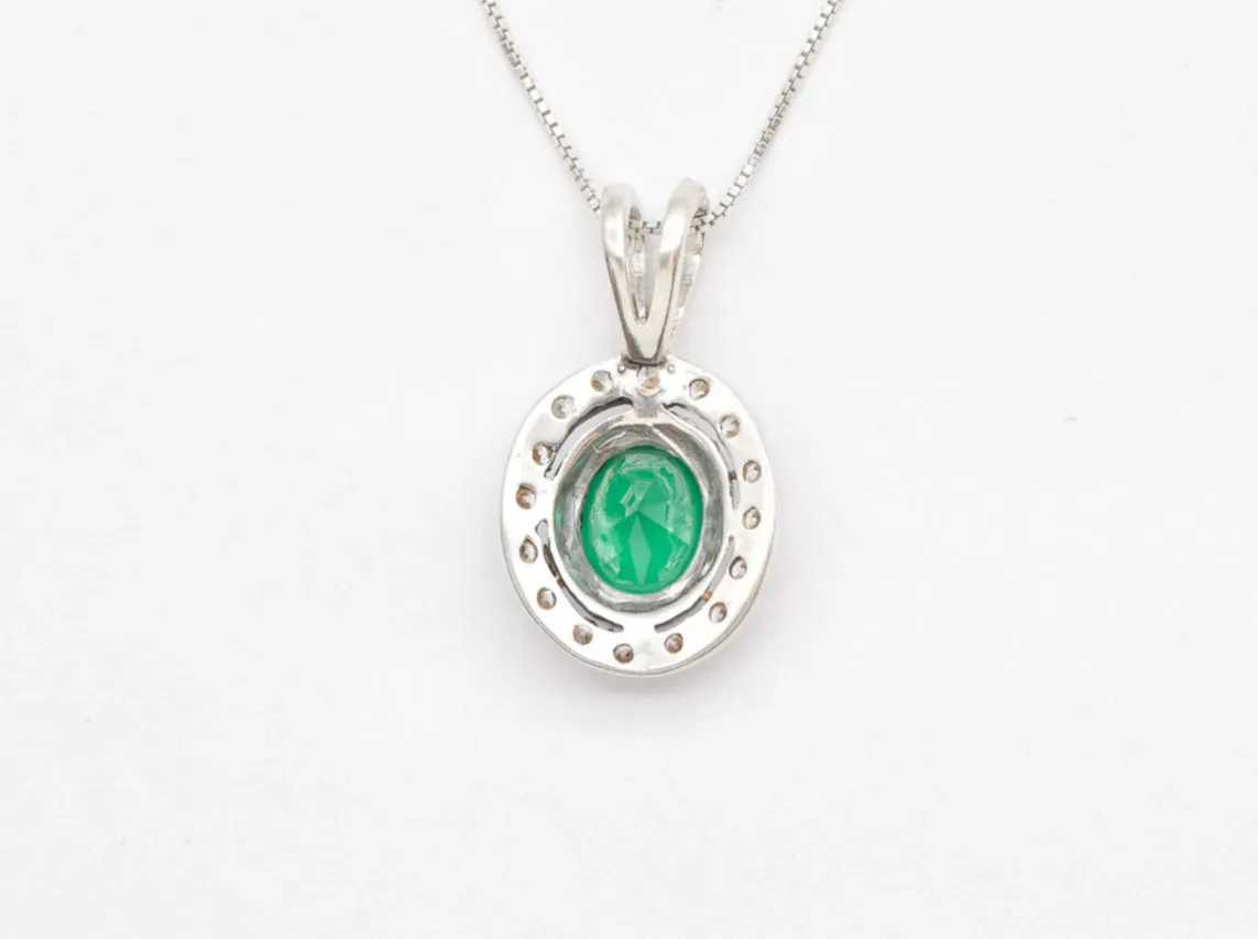 Green Emerald Necklace - Vintage Emerald Pendant - Silver Emerald Necklace