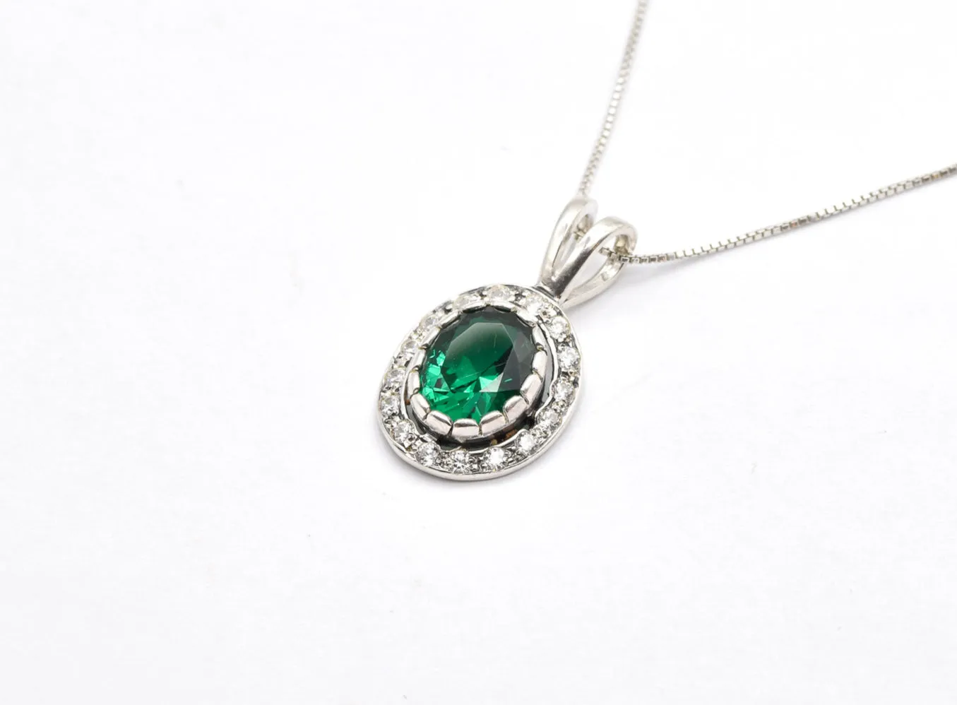 Green Emerald Necklace - Vintage Emerald Pendant - Silver Emerald Necklace