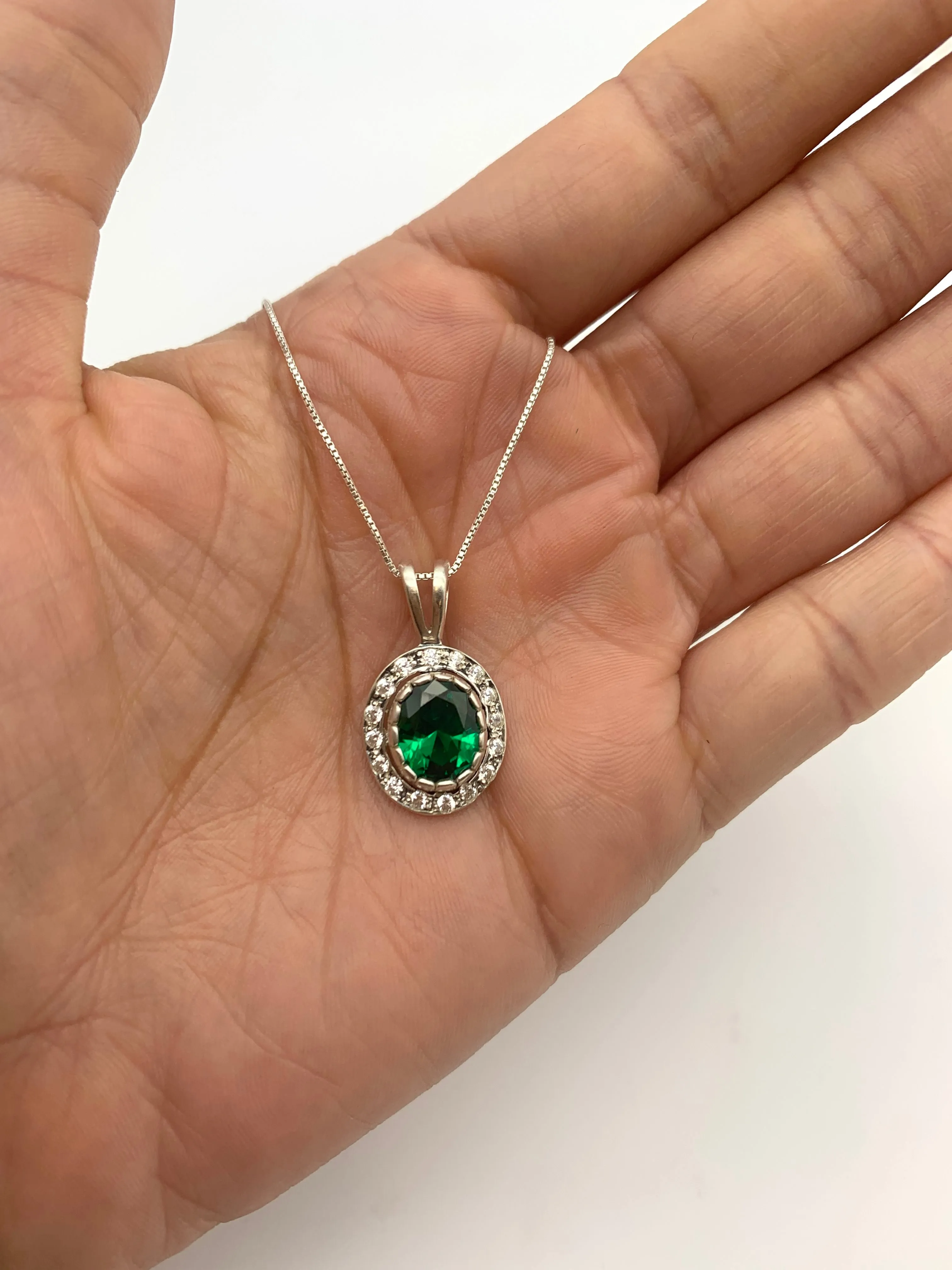 Green Emerald Necklace - Vintage Emerald Pendant - Silver Emerald Necklace