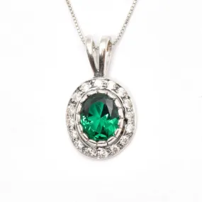 Green Emerald Necklace - Vintage Emerald Pendant - Silver Emerald Necklace
