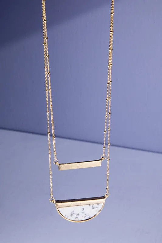 Half Moon Howlite and Gold Bar Layered Necklace
