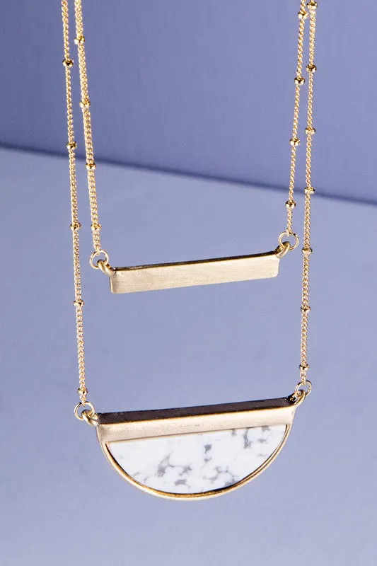 Half Moon Howlite and Gold Bar Layered Necklace