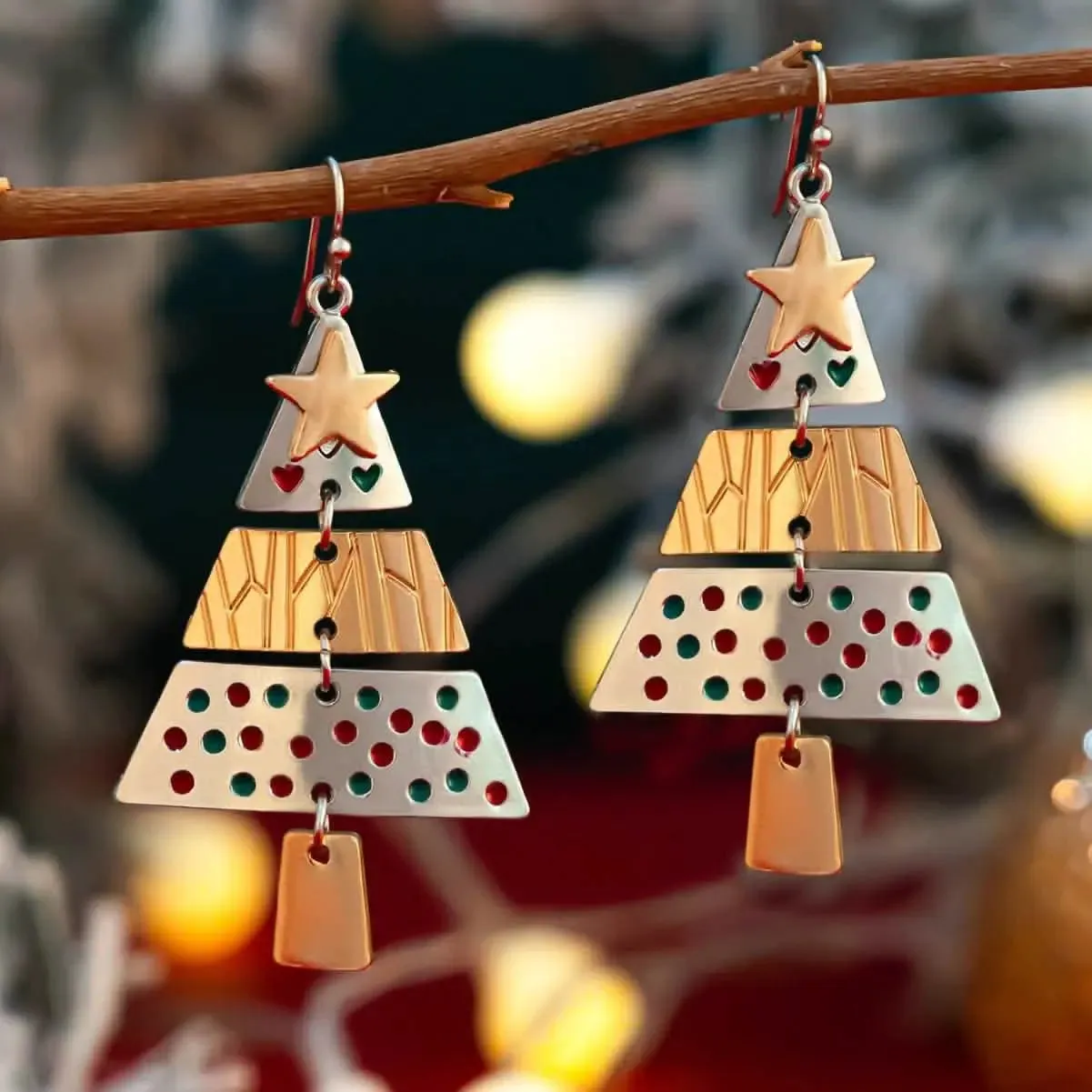 Holiday Sparkle Jewelry Set: Christmas Tree Charm Necklace and Earring Pair for Festive Celebrations