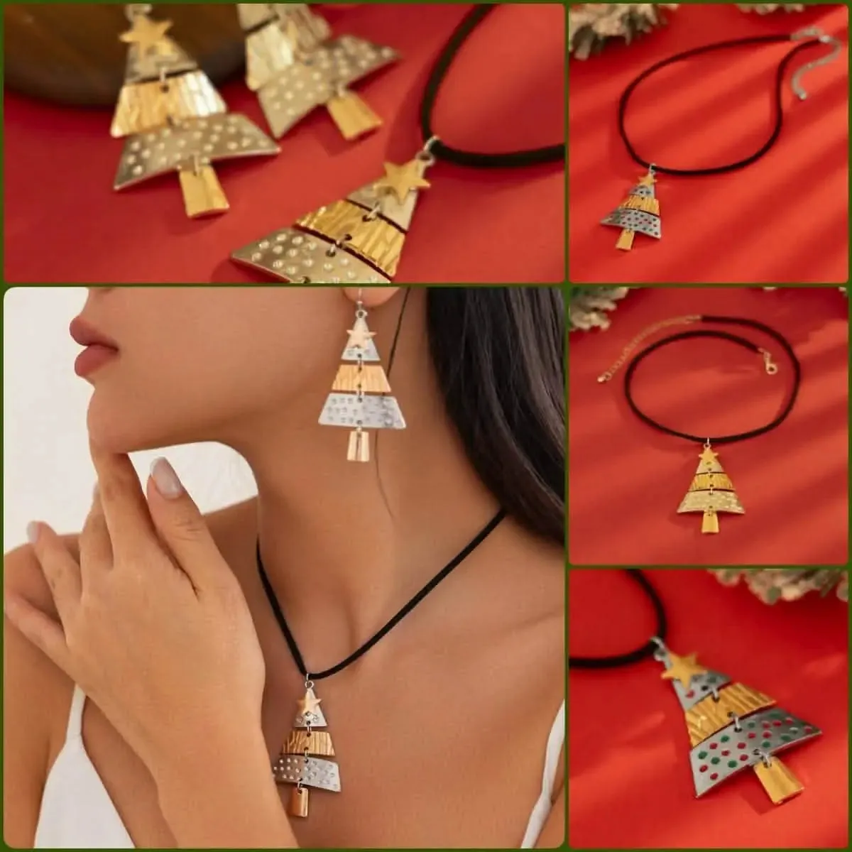 Holiday Sparkle Jewelry Set: Christmas Tree Charm Necklace and Earring Pair for Festive Celebrations