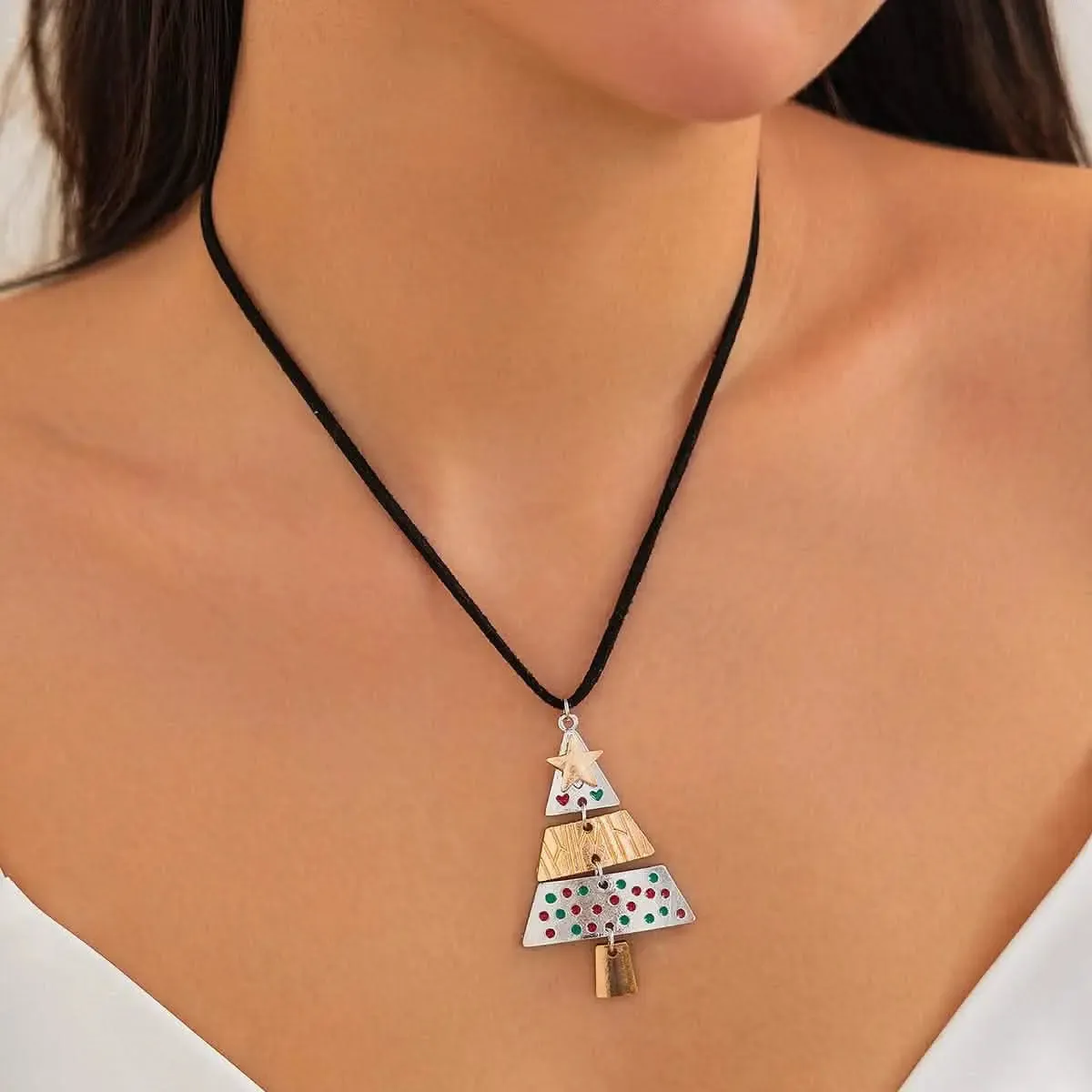 Holiday Sparkle Jewelry Set: Christmas Tree Charm Necklace and Earring Pair for Festive Celebrations