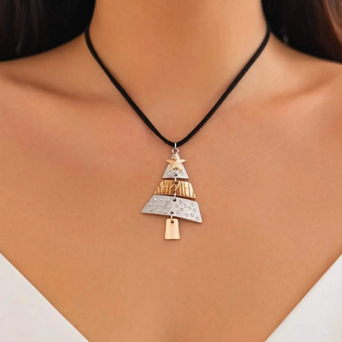 Holiday Sparkle Jewelry Set: Christmas Tree Charm Necklace and Earring Pair for Festive Celebrations