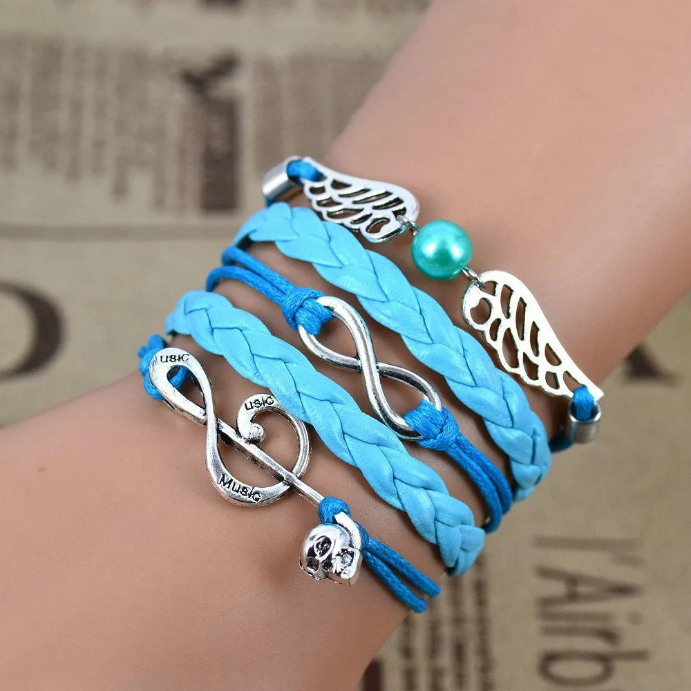 Hot Sale Women Vintage Anchors Rudder Rectangle Cross Leather Bracelet Multilayer Bracelets Hunger Games Charm Bracelet