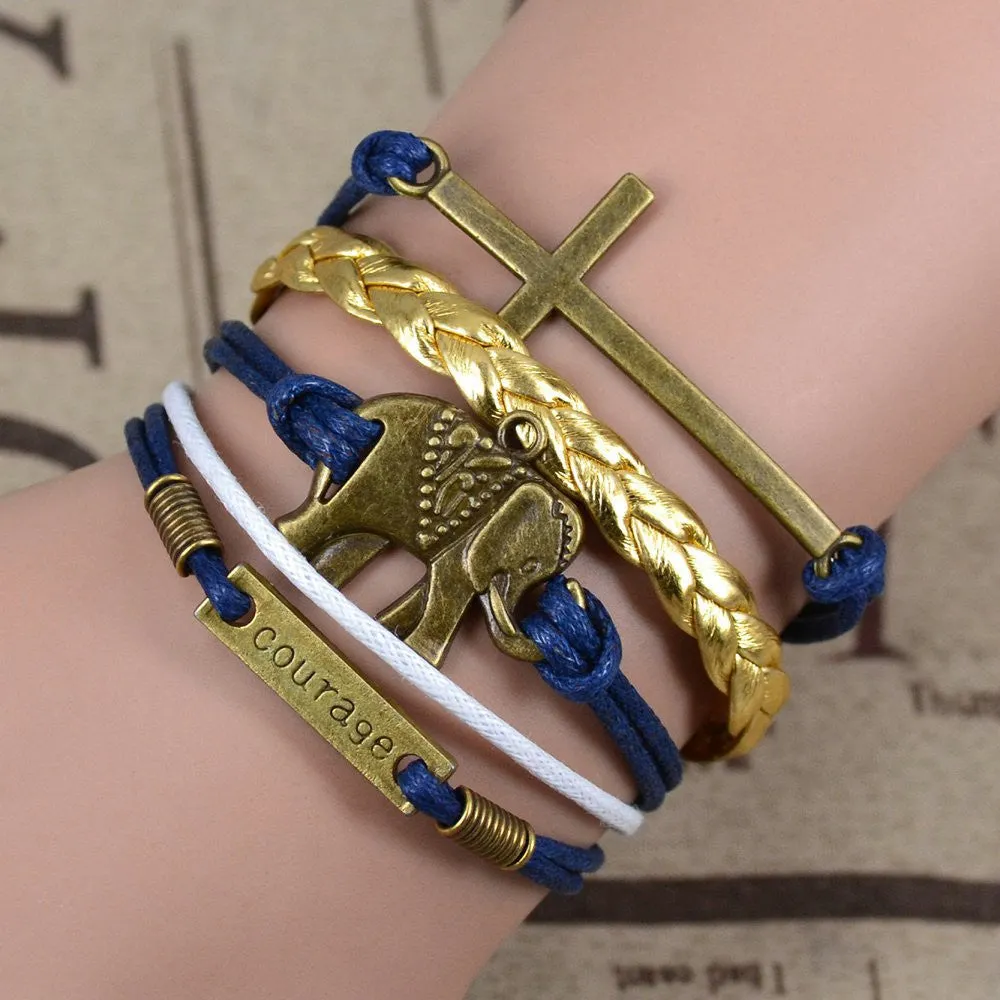 Hot Sale Women Vintage Anchors Rudder Rectangle Cross Leather Bracelet Multilayer Bracelets Hunger Games Charm Bracelet