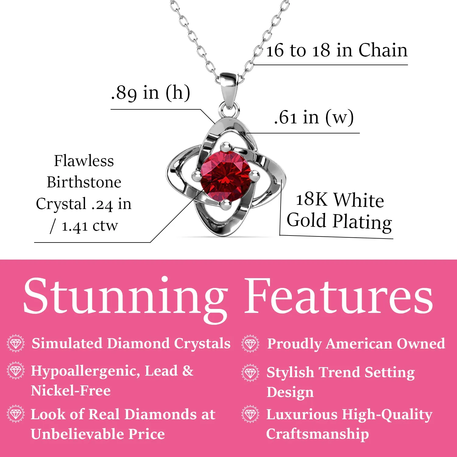 Infinity 18k White Gold Plated Birthstone Flower Necklace with Swarovski Crystal