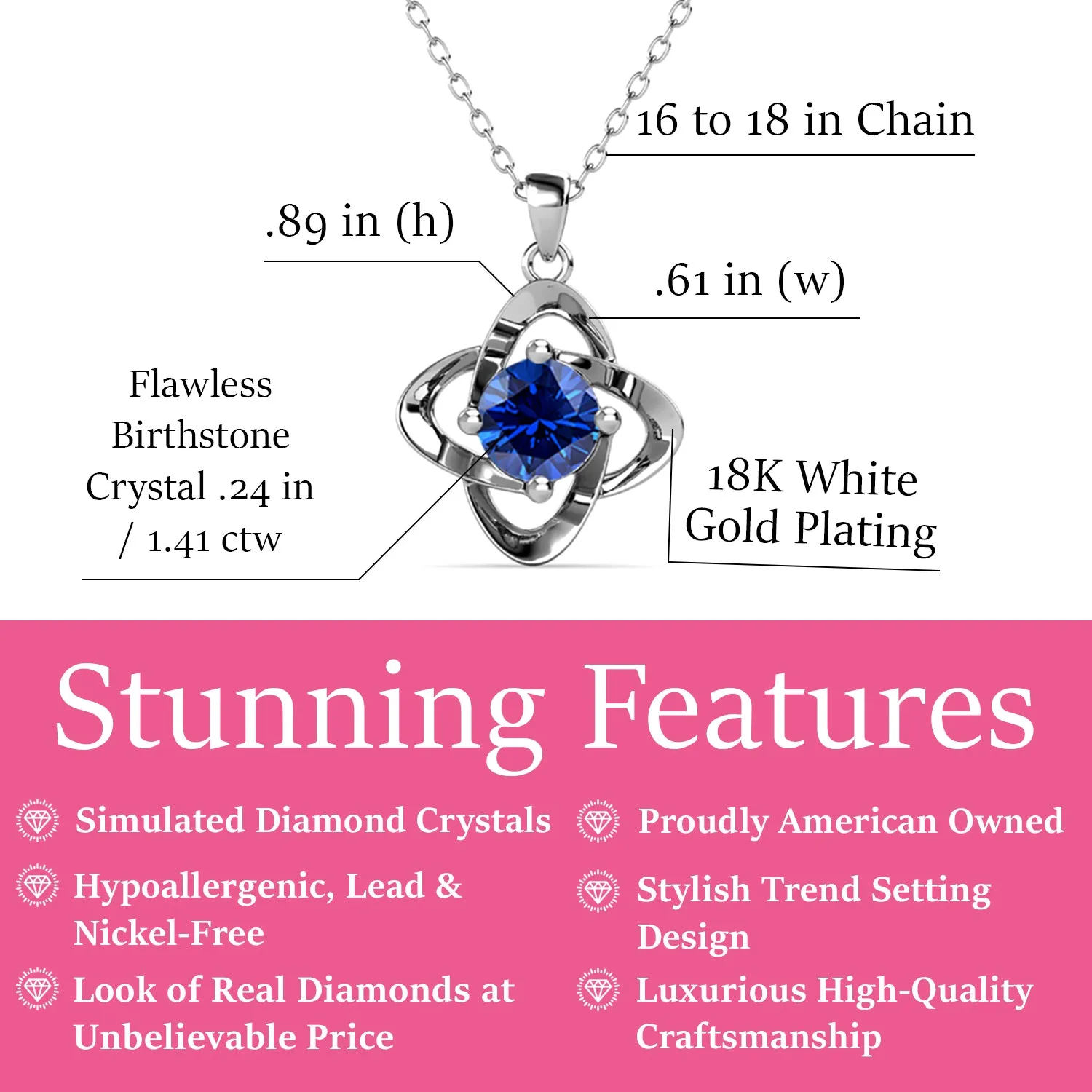 Infinity 18k White Gold Plated Birthstone Flower Necklace with Swarovski Crystal