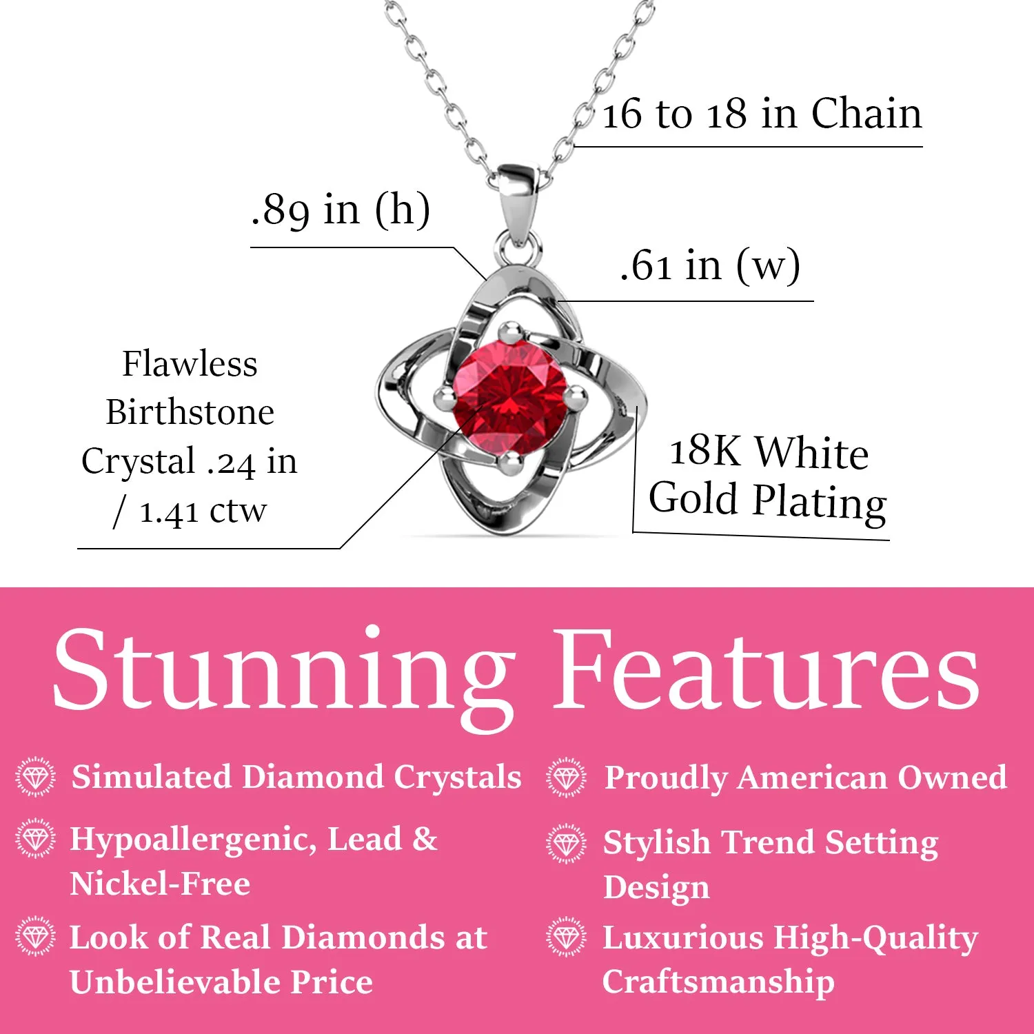Infinity 18k White Gold Plated Birthstone Flower Necklace with Swarovski Crystal