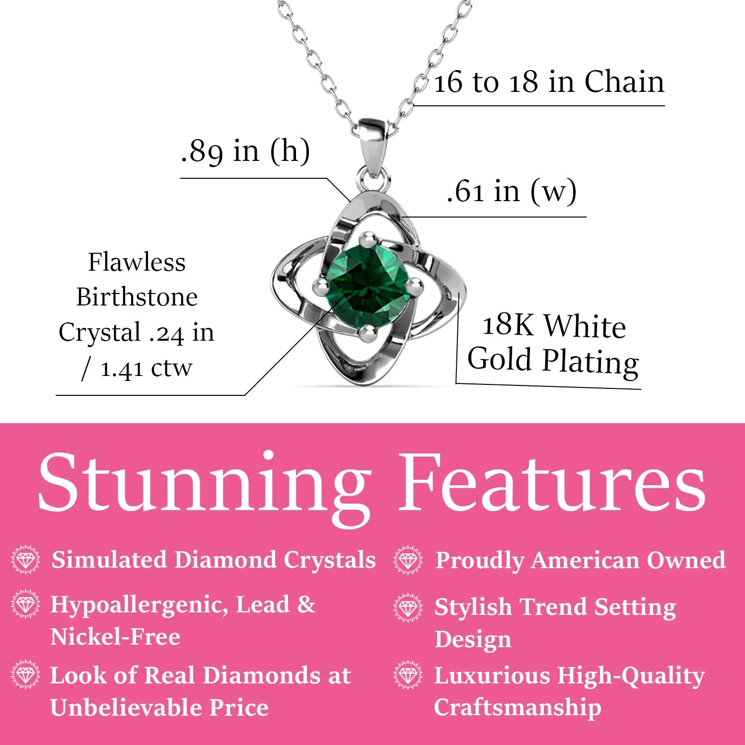 Infinity 18k White Gold Plated Birthstone Flower Necklace with Swarovski Crystal