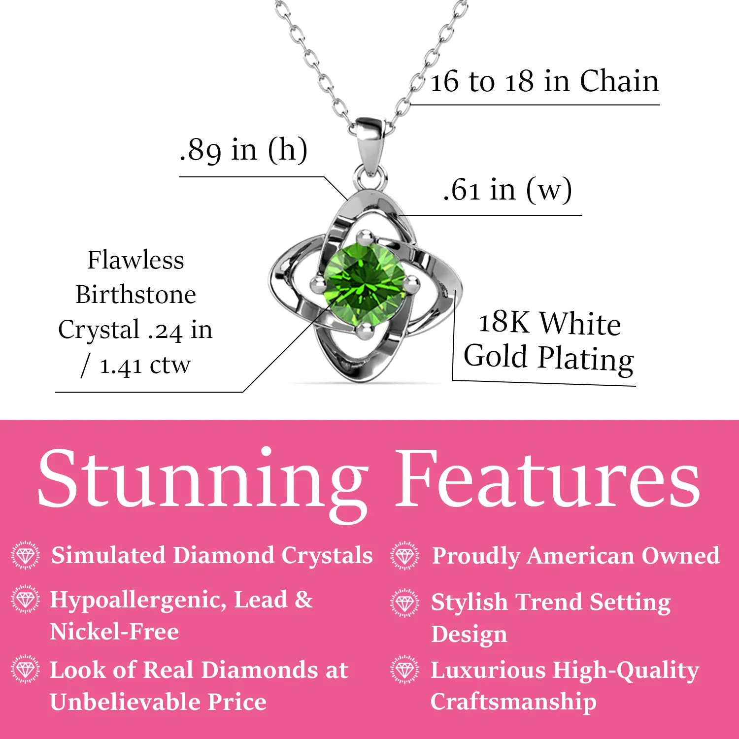 Infinity 18k White Gold Plated Birthstone Flower Necklace with Swarovski Crystal