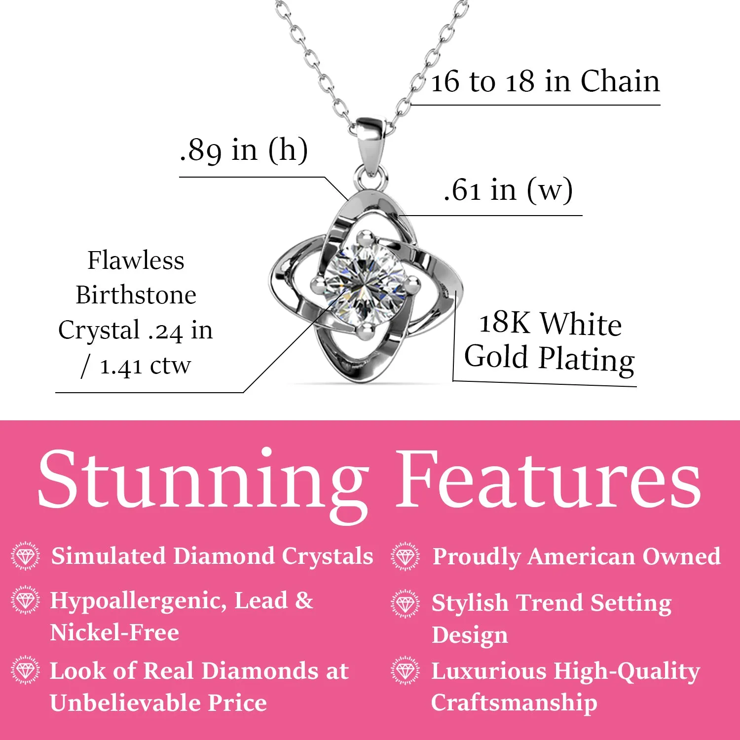 Infinity 18k White Gold Plated Birthstone Flower Necklace with Swarovski Crystal