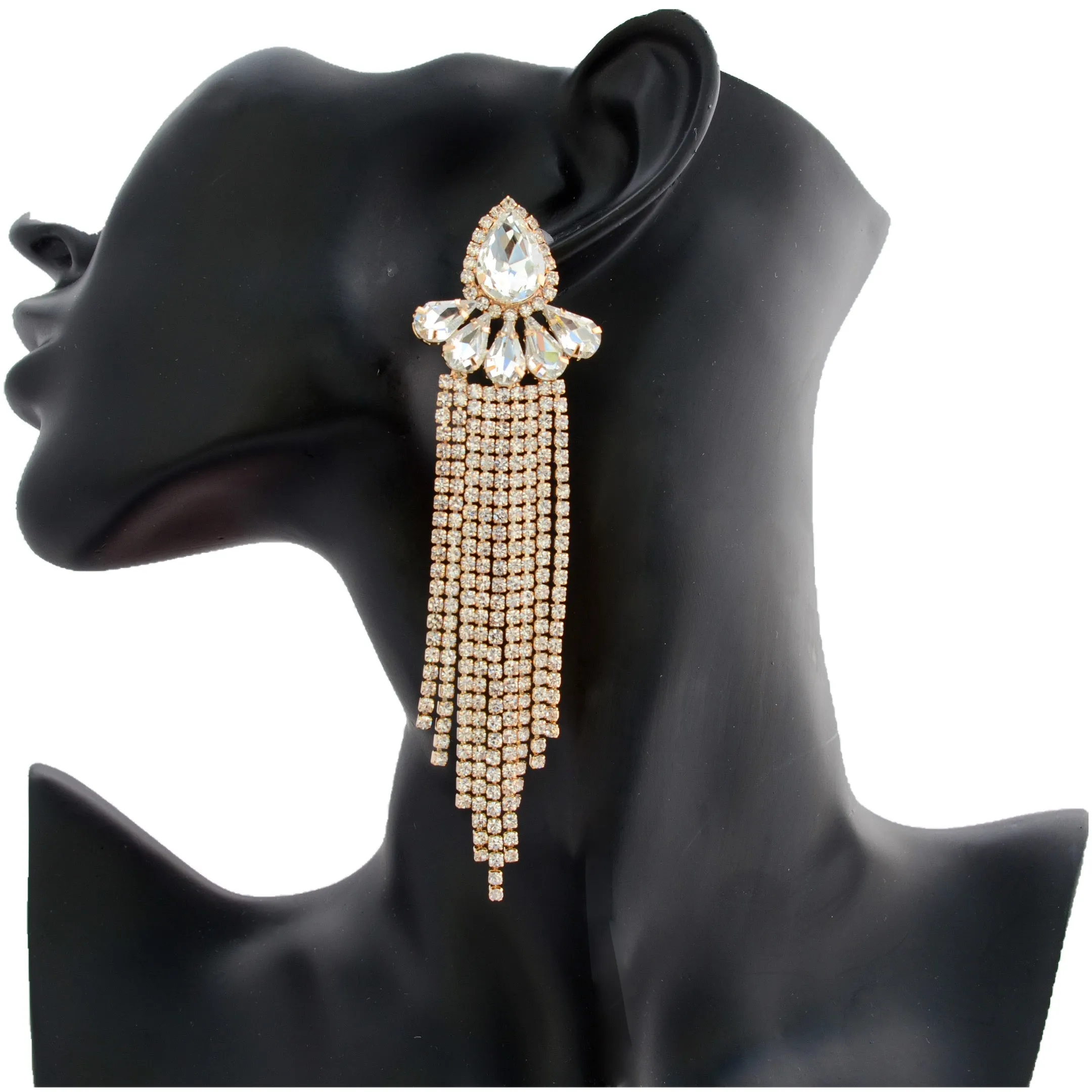 J'ADORE - clear gold cluster dangle rhinestone earrings