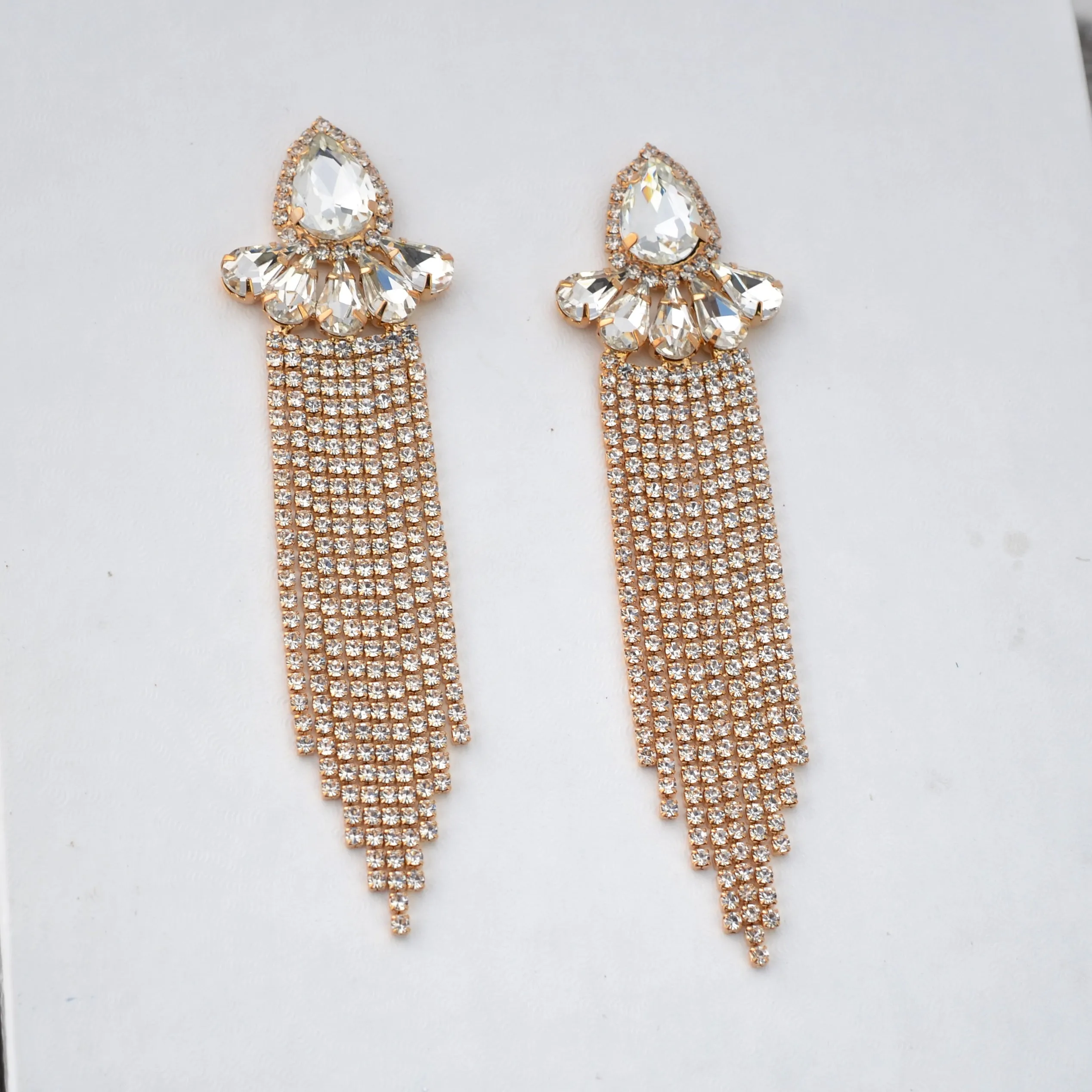 J'ADORE - clear gold cluster dangle rhinestone earrings