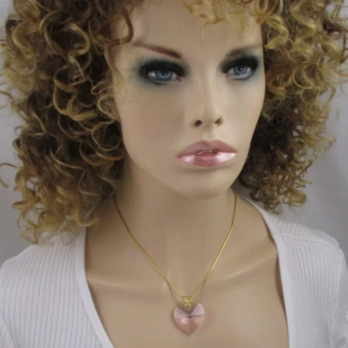 Large Pink Crystal Heart Pendant Necklace