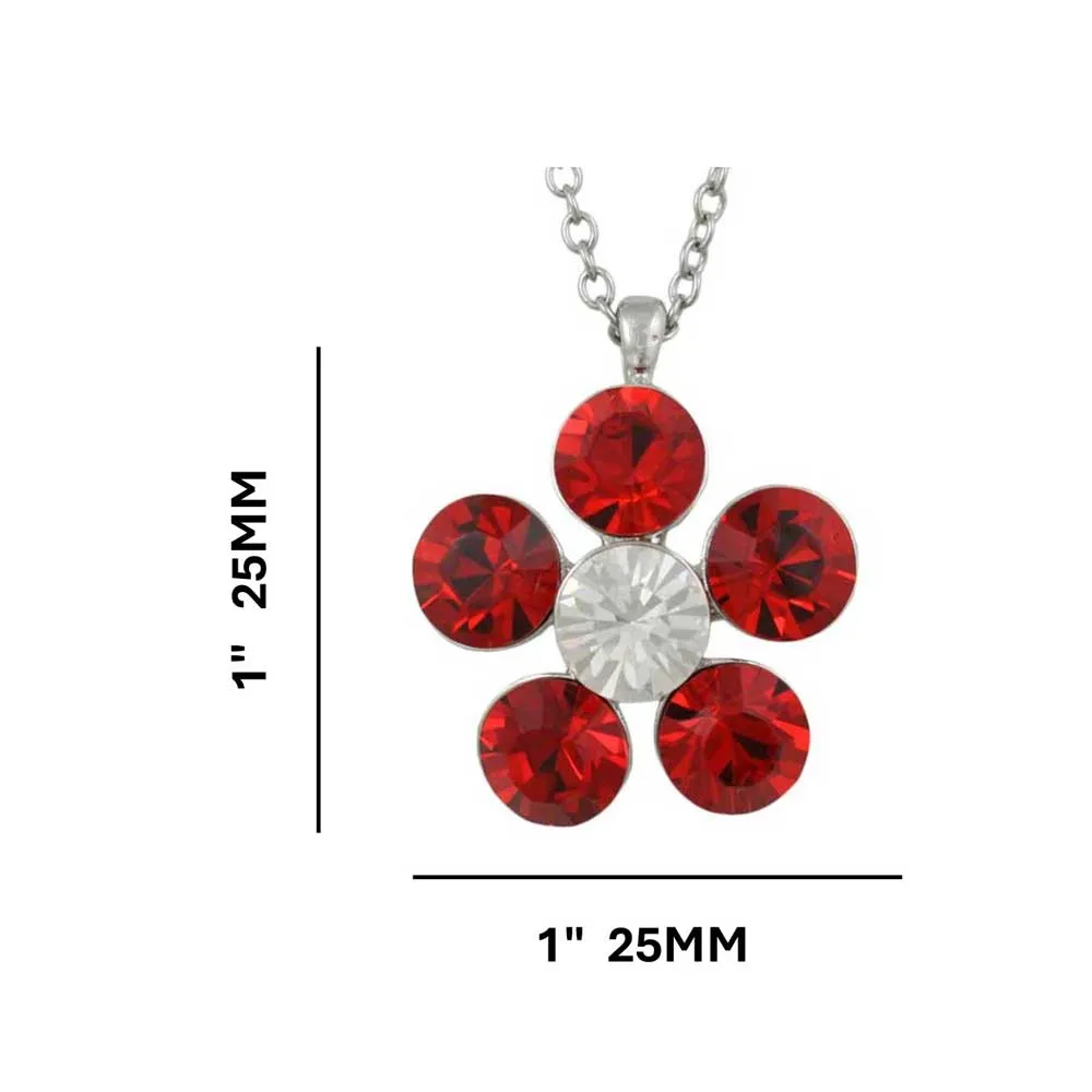 Large Red Crystal Daisy Pendant on Silver-tone Chain - PT519RD