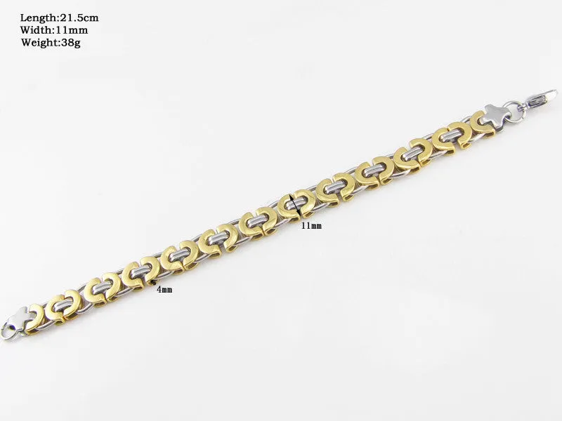 Length 21.5 cm Wide 11mm Fashion Men's Jewelry Stainless Steel Silver/Gold Byzantine Bracelet