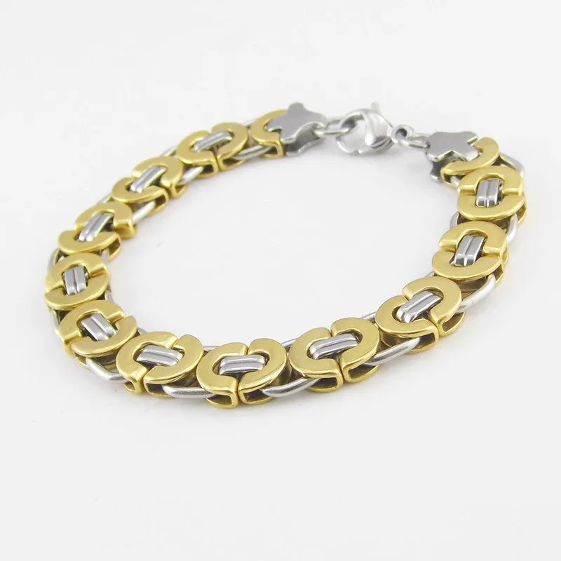 Length 21.5 cm Wide 11mm Fashion Men's Jewelry Stainless Steel Silver/Gold Byzantine Bracelet