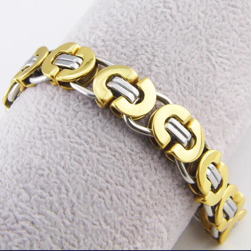 Length 21.5 cm Wide 11mm Fashion Men's Jewelry Stainless Steel Silver/Gold Byzantine Bracelet