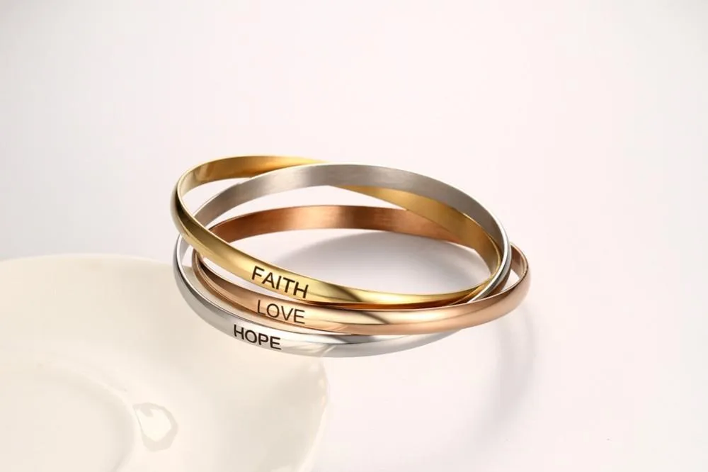 Love Faith Hope Triple Tone Bangle Set