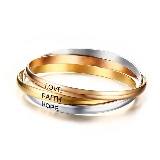 Love Faith Hope Triple Tone Bangle Set
