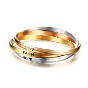 Love Faith Hope Triple Tone Bangle Set